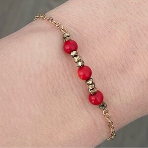 🍒Gorjana Gold Bracelet Red Beads Bergdorf Goodman - Older Design - Like New